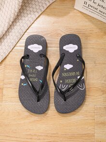 Chanclas con estampado de letra - Negro - Ver 7