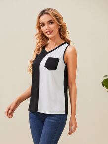 SHEIN Bezrękawniki Kieszeń Kolorowe bloki Casual