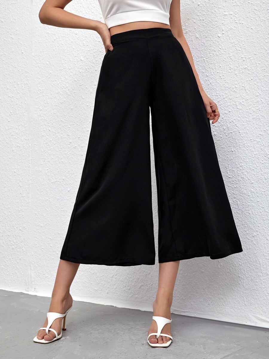 SHEIN Frenchy High Waist Wide Leg Trousers - Black - View 1