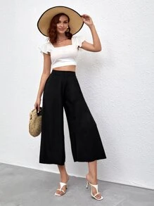 SHEIN Frenchy High Waist Wide Leg Trousers - Black - View 4
