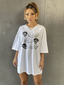 SHEIN Unity 女士骷髅印花休闲圆领短袖T恤 - 白色 - 查看 4