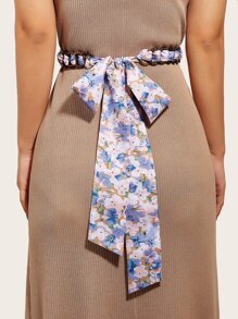 EMERY ROSE Floral Print Chain Belt - Purple - View 1