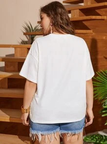 Dreamara 大码花卉印花落肩 T 恤生活 - 白色 - 查看 6