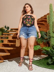 SHEIN VCAY 大碼花卉刺繡掛脖上衣 - 彩色 - 查看 8