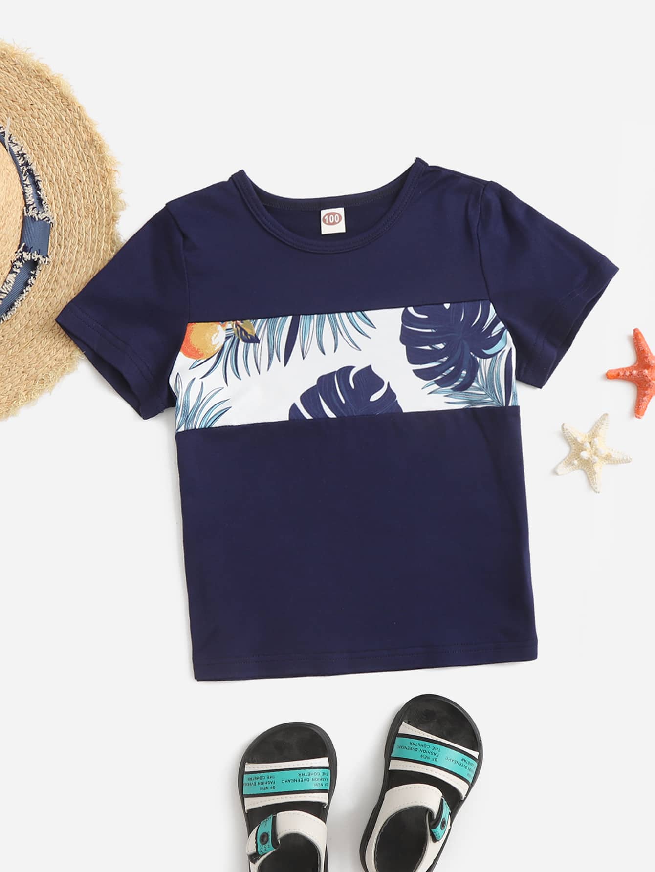 Toddler Boys Tropical Print Tee - Navy Blue - View 1