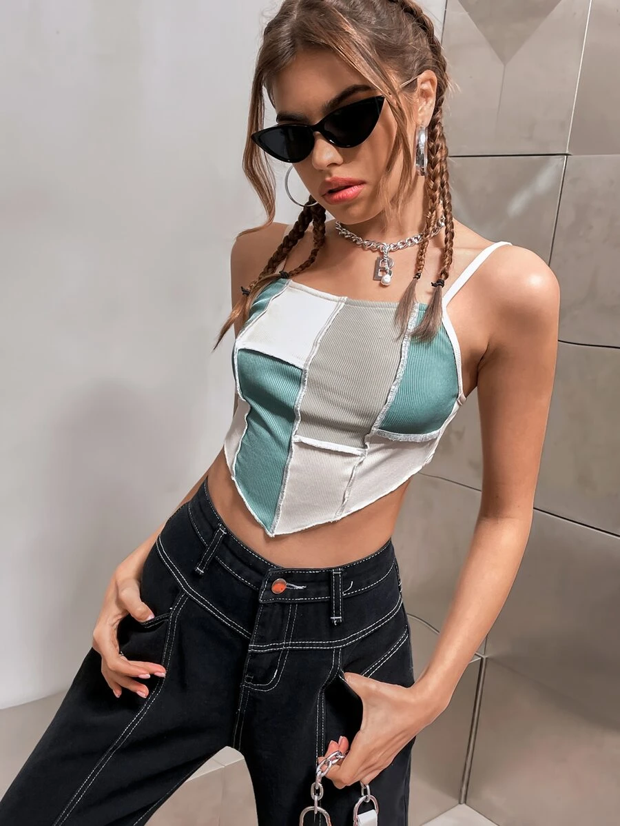 SHEIN Unity Áo hai dây Bất đối xứng Khối Màu Giải trí - Nhiều màu - Xem 1