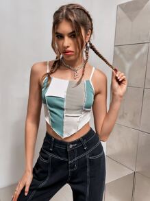 SHEIN Unity Áo hai dây Bất đối xứng Khối Màu Giải trí - Nhiều màu - Xem 4