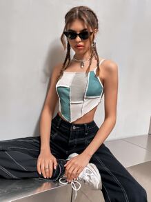 SHEIN Unity Áo hai dây Bất đối xứng Khối Màu Giải trí - Nhiều màu - Xem 6