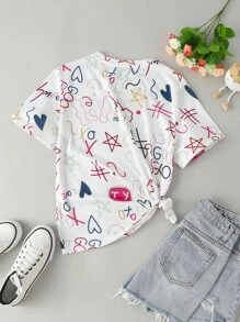 SHEIN LUNE Heart & Letter Graphic Tee - Multicolor - View 2