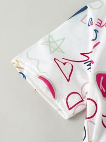 SHEIN LUNE Heart & Letter Graphic Tee - Multicolor - View 3