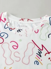 SHEIN LUNE Heart & Letter Graphic Tee - Multicolor - View 4