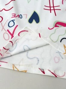 SHEIN LUNE Heart & Letter Graphic Tee - Multicolor - View 5