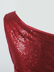 Trang phục tiệc cho cô gái Tương phản Mesh ghép mộng kim sa màu trơn Hấp dẫn - Màu Đỏ Sâu - Xem 3