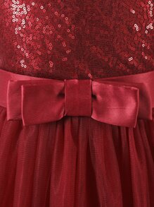 Trang phục tiệc cho cô gái Tương phản Mesh ghép mộng kim sa màu trơn Hấp dẫn - Màu Đỏ Sâu - Xem 5