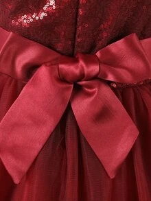 Trang phục tiệc cho cô gái Tương phản Mesh ghép mộng kim sa màu trơn Hấp dẫn - Màu Đỏ Sâu - Xem 6