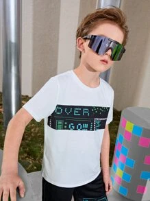 SHEIN Boys Gamepad and Letter Graphic Top & Shorts Set - Multicolor - View 8