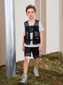 SHEIN Boys Gamepad and Letter Graphic Top & Shorts Set - Multicolor - View 5