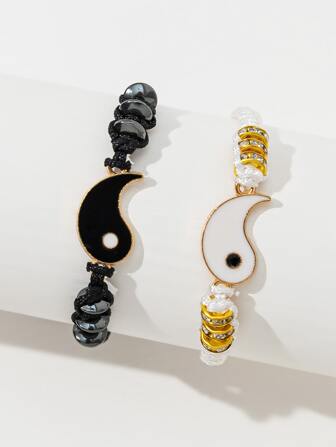 2 piezas Pulsera trenzada pareja con diseño de Yin y Yang