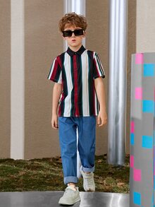 SHEIN Niños Pantalones con cordón con bolsillo oblicuo - Neblina azul - Ver 4