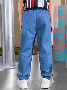 SHEIN Niños Pantalones con cordón con bolsillo oblicuo - Neblina azul - Ver 6