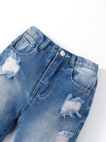 Toddler Boys Ripped Frayed Bleach Wash Jeans - Medium Wash - View 4
