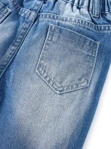 Toddler Boys Ripped Frayed Bleach Wash Jeans - Medium Wash - View 6