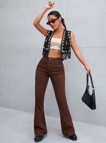 SHEIN Holidaya Áo khoác nữ mép Hình học Giải trí - màu đen - Xem 5