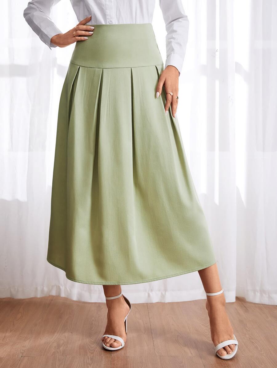 Mulvari High Waist Fold Pleated Skirt - Mint Green - View 1