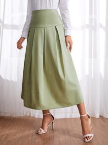 Mulvari High Waist Fold Pleated Skirt - Mint Green - View 3
