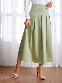 Mulvari High Waist Fold Pleated Skirt - Mint Green - View 4
