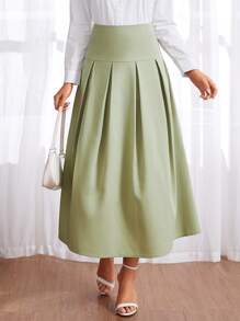 Mulvari High Waist Fold Pleated Skirt - Mint Green - View 5