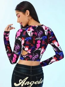 SHEIN ICON Letter And Figure Graphic Cut Out Tee - Multicolor - View 2