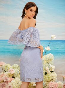 SHEIN Belle Váy phù dâu Dây kéo màu trơn Lãng mạn - Màu Lilac Tím - Xem 2