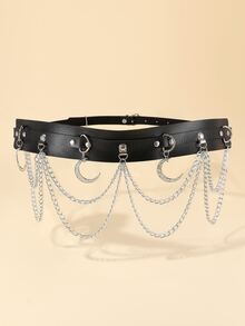 Moon & Chain Decor Belt - Black - View 2