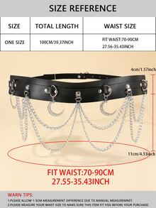 Moon & Chain Decor Belt - Black - View 5