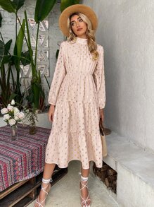 SHEIN Unity Đầm Nút Cắt ra Viên lá sen Tất cả trên in Thanh lịch - Màu Hồng baby - Xem 1