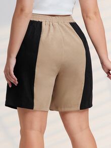 Plus Two Tone Elastic Waist Shorts - Multicolor - View 2