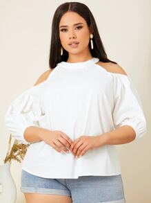 SHEIN Privé 大碼素色挖肩襯衫 - 白色 - 查看 1