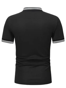 Manfinity Men Plaid Quarter Zipper Striped Trim Polo Shirt - Black - View 2