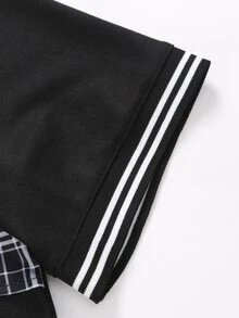 Manfinity Men Plaid Quarter Zipper Striped Trim Polo Shirt - Black - View 5