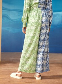 Seusyu Letter & Floral Print Colourblock Trousers - Multicolor - View 5