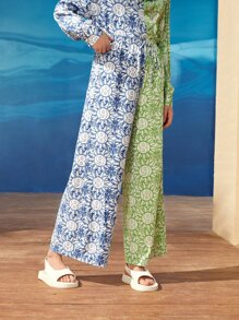 Seusyu Letter & Floral Print Colourblock Trousers - Multicolor - View 6