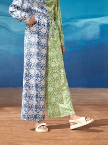 Seusyu Letter & Floral Print Colourblock Trousers - Multicolor - View 7