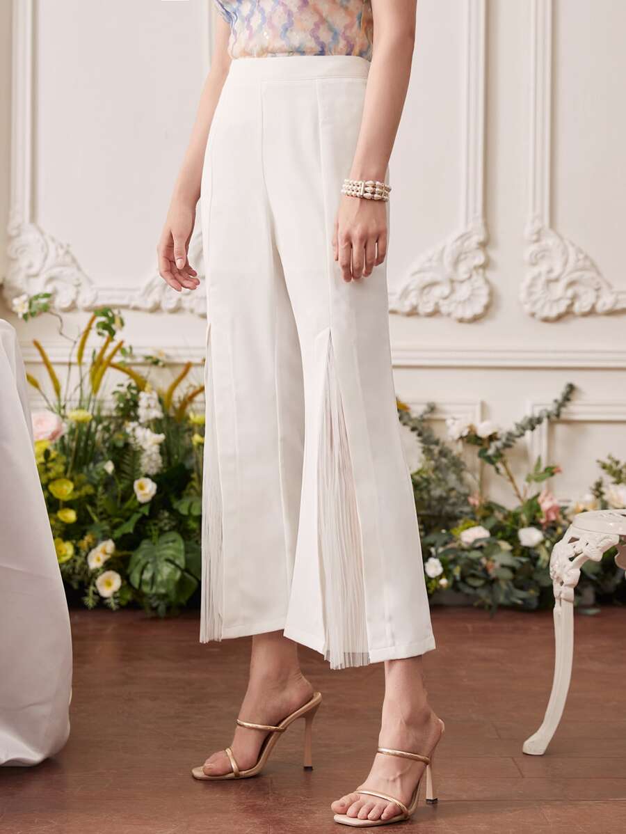 Modelyn Split Flared Leg Crop Pants - White - View 1