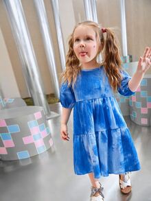 SHEIN 小女童泡泡袖紮染洋裝