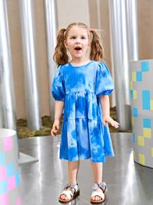SHEIN 小女童泡泡袖紮染洋裝