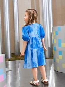 SHEIN 小女童泡泡袖紮染洋裝