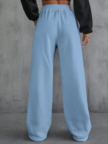 SHEIN EZwear Letter Patched Detail Slant Pockets Sweatpants - Baby Blue - View 2
