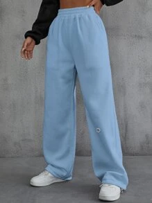 SHEIN EZwear Letter Patched Detail Slant Pockets Sweatpants - Baby Blue - View 3