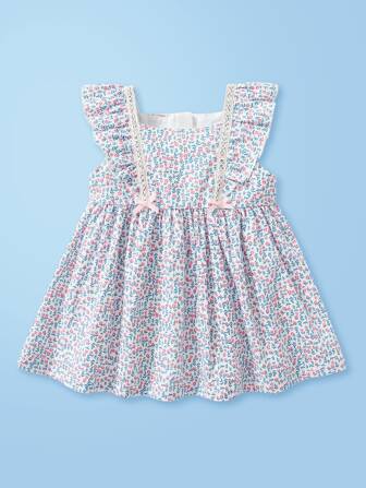 嬰兒荷葉邊蝴蝶結細節小碎花連衣裙